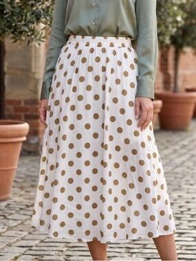 New Tulip B Cream Polka Dot A-Line Skirt - Brown Dot Print Modern vintage
